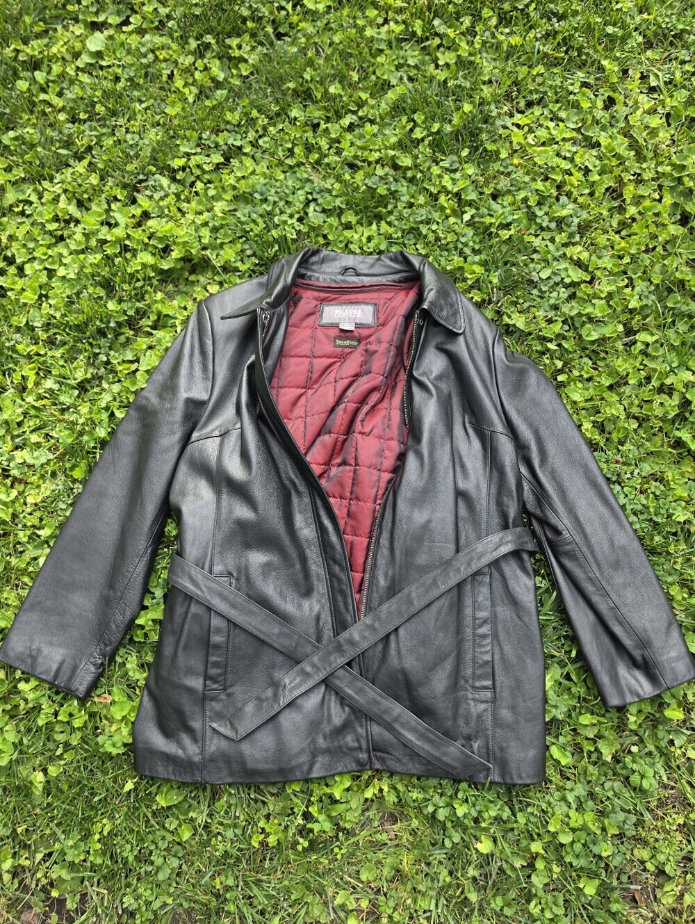 Wilsons Leather Women's Black Genuine Leather Belted Car Coat Jacket XL Thinsula
